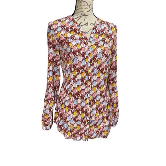 ModCloth Women's Cat Print Button Up Top Cinched Tie Back Size Small 100% Rayon - Picture 2 of 15